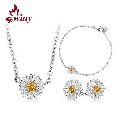 

Only (Winy) 925 silver necklace bracelet earrings three-piece fashion cute pendant small daisies