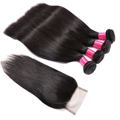 

Brazilian Hair Bundles With Closure Brazilian Virgin Hair Closure With Bundles Brazilian Weave With Closure Easy Dye Color 3 Part