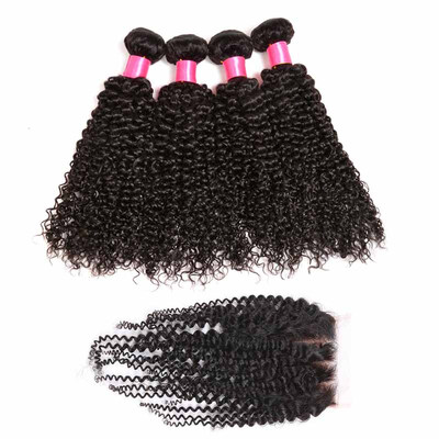 

BHF Hairmalaysian Kinky Curly Human Hair Bundles With Closure Unprocessed Human Hair Closure Silk Base