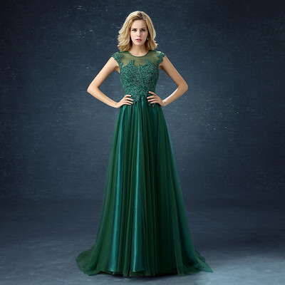 

A-Line Jewel Neck Floor Length Georgette Prom Formal Evening Dress with Beading Appliques Pearl Detailing by