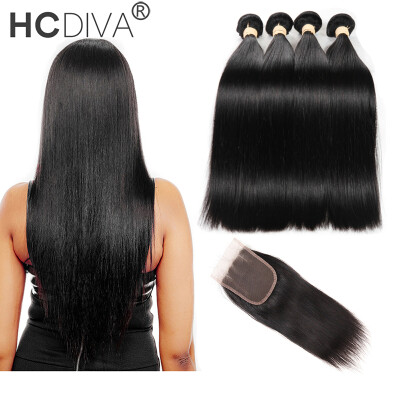 

HCDIVA Malaysian Straight Hair 4 Bundles With Lace Closure Malaysian Virgin Hair With Closure Human Hair With Closure