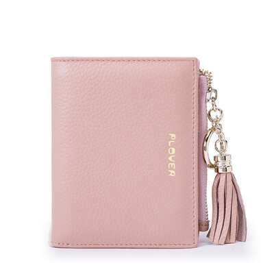 

PLOVER ladies wallet lychee leather female ticket clip lady tassel short coin purse P17301L136 pink
