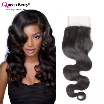 

Queen Berry Brazilian 7A Body Wave 4*4 Lace Closures 100% Unprocessed 8-20inch Lace Closure Naturl Black Clolor