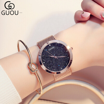 

GUOU Women Simple Watches Luxury Brand Casual Stainless Steel Quartz Watch Ladies Elegant Wristwatch