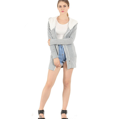 

Europe and the United States autumn and winter plus hair hooded women sweater zipper plus velvet thick coat