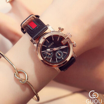 

GUOU Top Brand Luxury Fashion Women Watches Men Leather Wrist Watches Calendar Clock