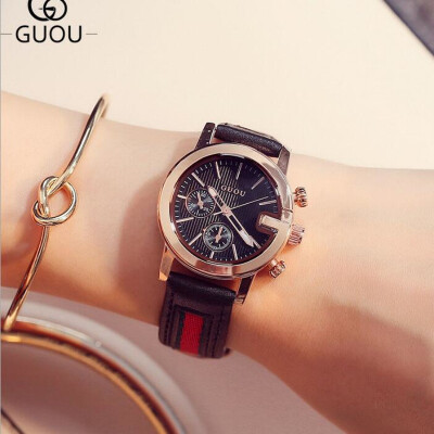 

GUOU Top Brand Luxury Fashion Women Watches Men Leather Wrist Watches Calendar Clock