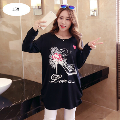 

Women Fashion Long Sleeves T Shirts Printing Loose Bottoming Tops