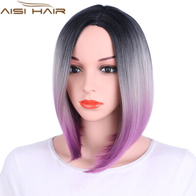 

AISI HAIR Short Ombre Wigs for Black Women Synthetic Straight Hair Bob Hairstyle