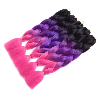 

Synthetic Jumbo Braid Hair 5pcs/lot High Temperature Kanekalon Fiber for Twist Braiding Hair (24", Black-purple-rose red)