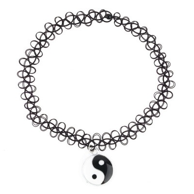 

Vintage Handmade Magic Stretch Tattoo Choker Yin Yang Pendant Necklace