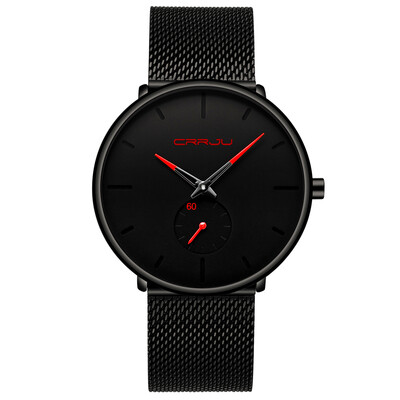 

CRRJU 2150 Men Watch Quartz Sport Simple Ultra-Thin Wristwatch Stainless Steel Strap 3ATM Waterproof Fashion Casual Male Watches R