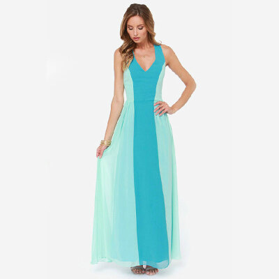 

Lovaru ™summer style 2015 new women dress Simple stitching double v-neck long and chiffon dress