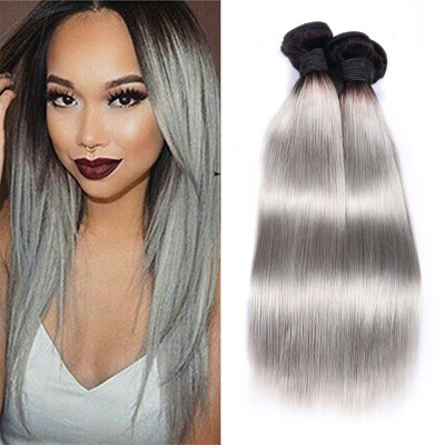 

Ombre 4 bundles Gray Hair Weave T1B/Gary 8a Brazilian Virgin Straight Hair Natural Wave Light Grey Hair Weaving Weft