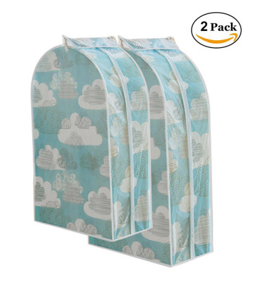 

2 Pack Large and Small Cute Clothes Organizer Dress Dustproof Storage Zipper Bags Protector Clouds