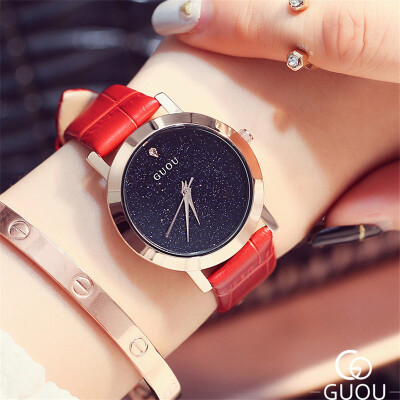 

GUOU Fashion Leather Wrist Watch Women Stars Quartz Watches Ladies Simple Watch Female Clock