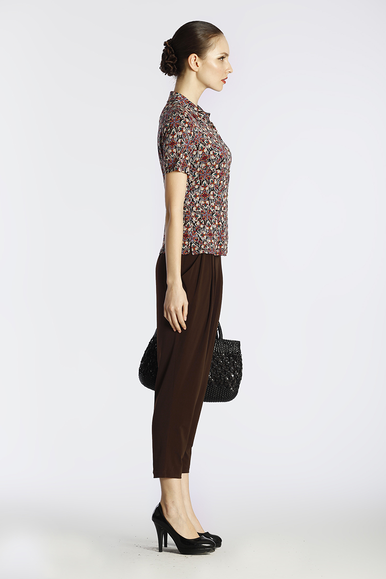 沐兰moreline中年女装春秋装印花短袖衬衫 图片色 38