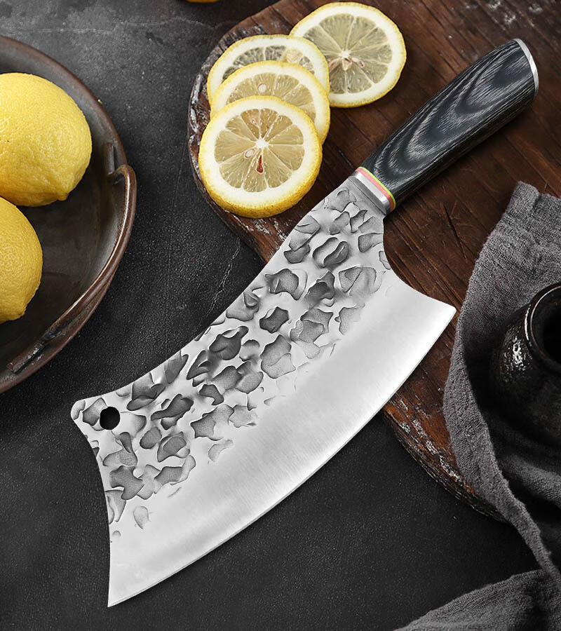 康淄轩 锻打菜刀斩切两用锤纹老中式家用厨房刀具高碳钢斩鸡鱼厨刀