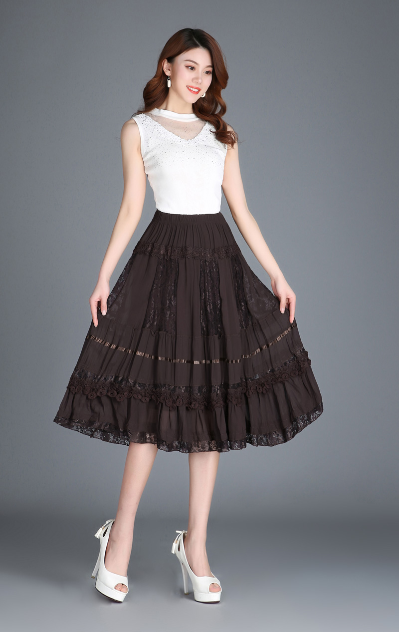 妈妈裙子松紧腰中年妇女广场舞大摆裙女式半截裙下半身裙子米白色均码