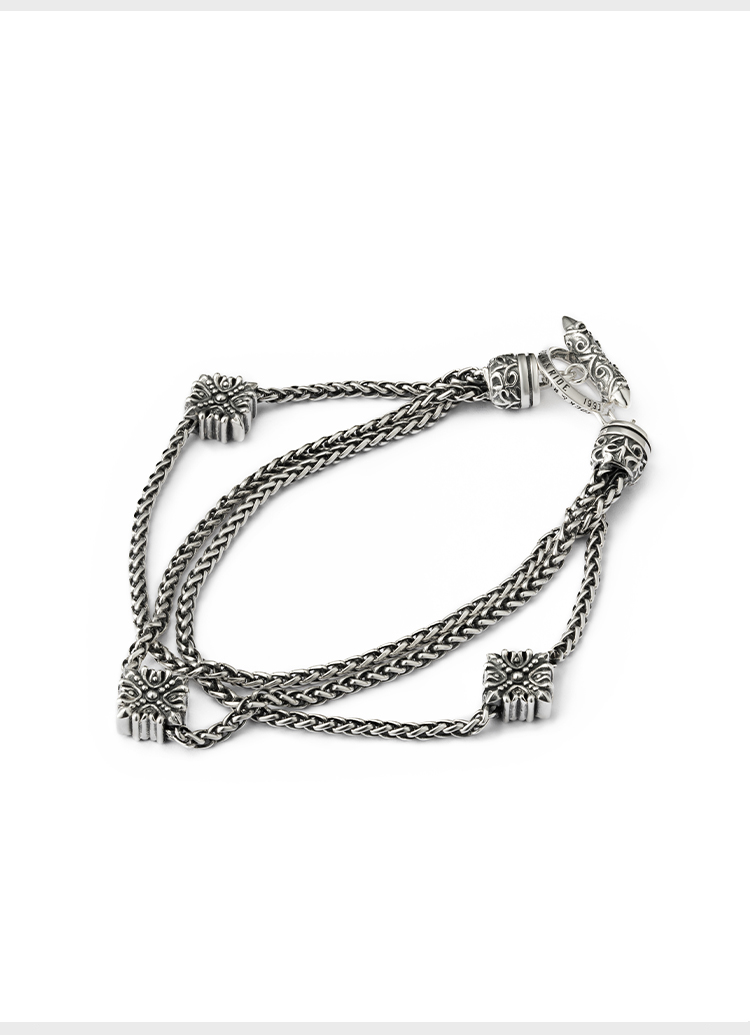 官方rockride十字花编织手链925首饰复古16cm