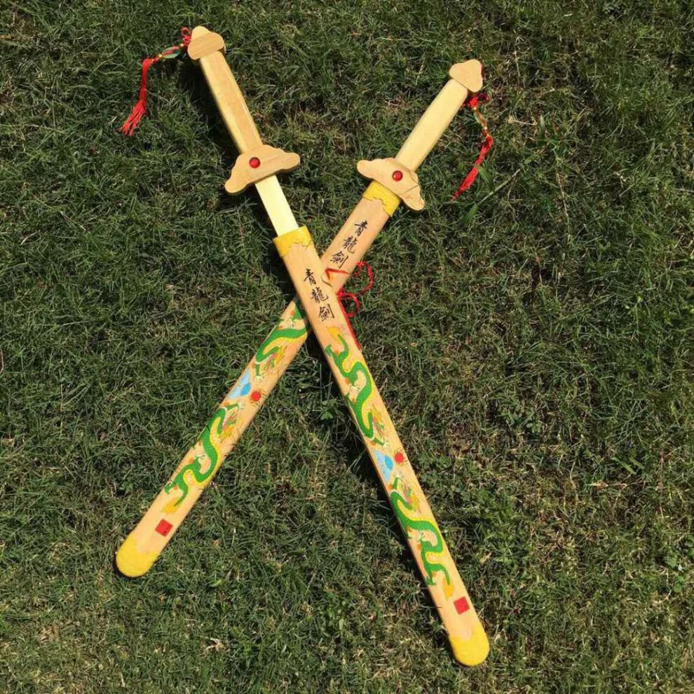 青龙剑木制儿童木剑玩具刀青龙宝剑木刀木头剑玩具男女孩表演 绿色 60