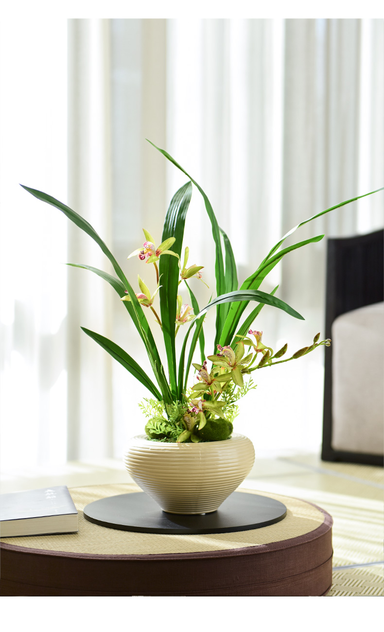 仿真兰花 现代中式仿真花兰花假花万代兰盆景盆栽花艺客厅桌面装饰