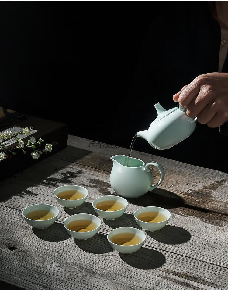 鲁青瓷茶具淄博鲁青瓷功夫陶瓷茶具套装家用办公室新中式泡茶壶茶杯