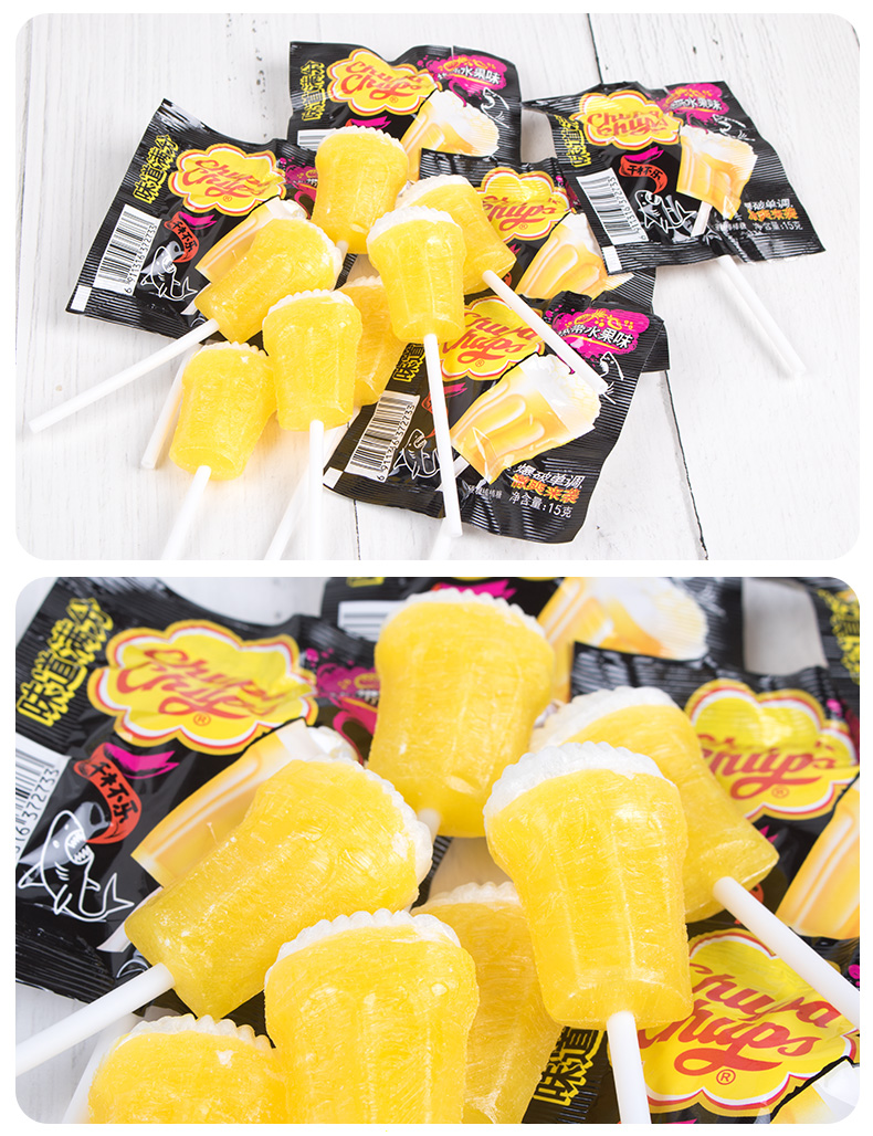 珍宝珠chupachups干杯乐棒棒糖热带水果橘子汽水味儿童零食啤酒杯48支