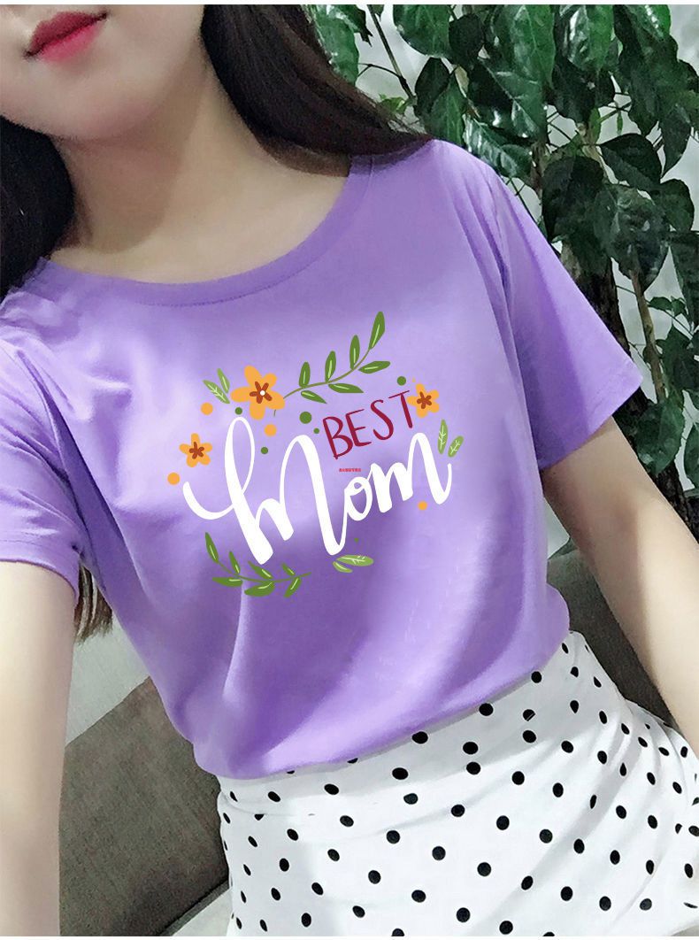 瑞族公社2022新款95棉新款淡紫色短袖t恤女韩版宽松夏装时尚体恤衫女