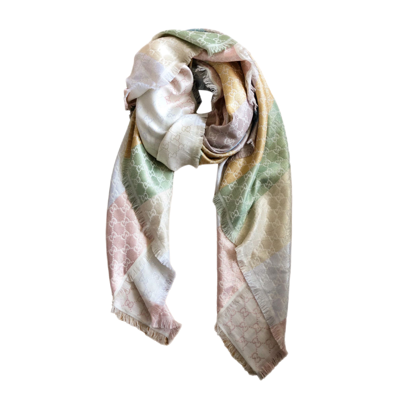 奢侈品gucci古琦拼色金丝logo双面提花围巾拼130130