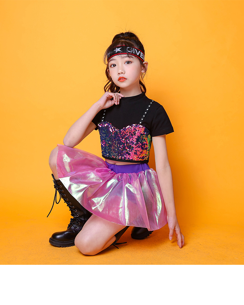 女童模特走秀潮服小女孩街舞服装新款六一儿童演出服爵士舞嘻哈舞蹈服