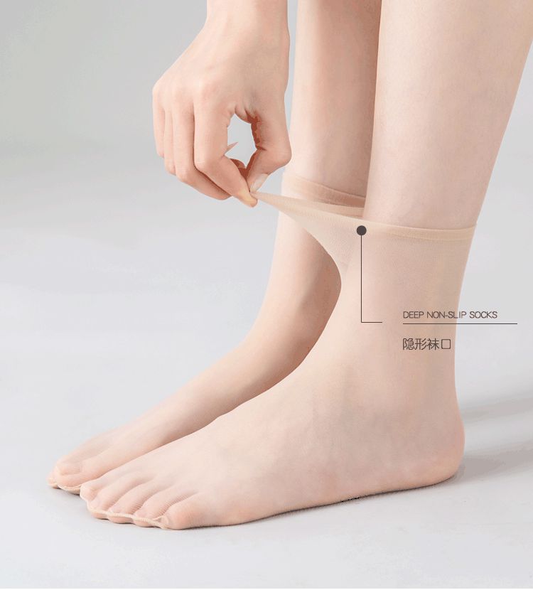鸥诗洛短丝袜超薄脚尖透明丝袜女短夏季薄款无痕袜口透明短筒防滑松口