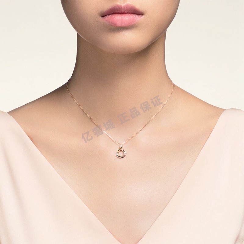 鉴定后发cartier卡地亚项链女trinity系列18k玫瑰金链条搭配三色金