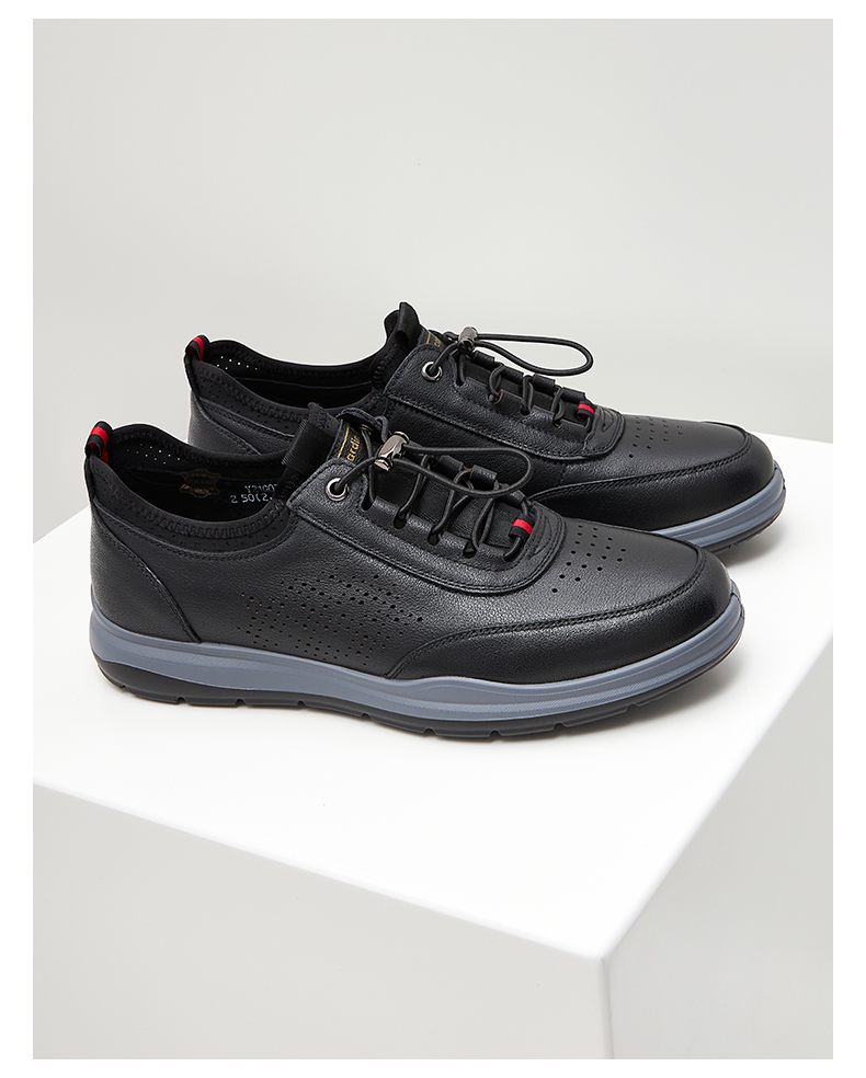 皮尔卡丹男鞋2022夏季新款时尚休闲鞋男士真皮镂空皮鞋男透气凉鞋黑色