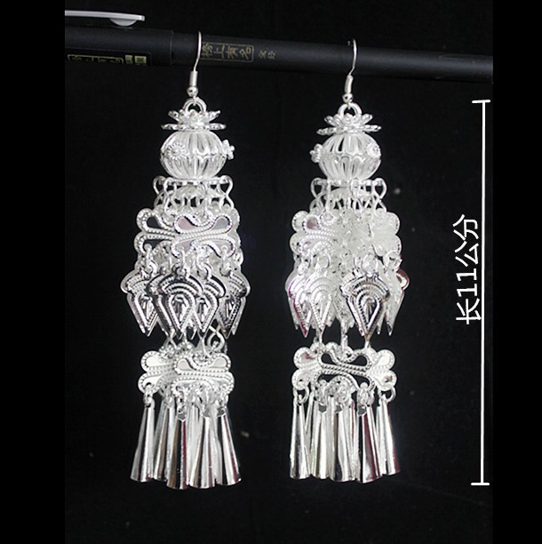 奢古拉轻奢侗族苗族银饰耳环云南少数民族民族风夸张苗银耳环流苏耳串