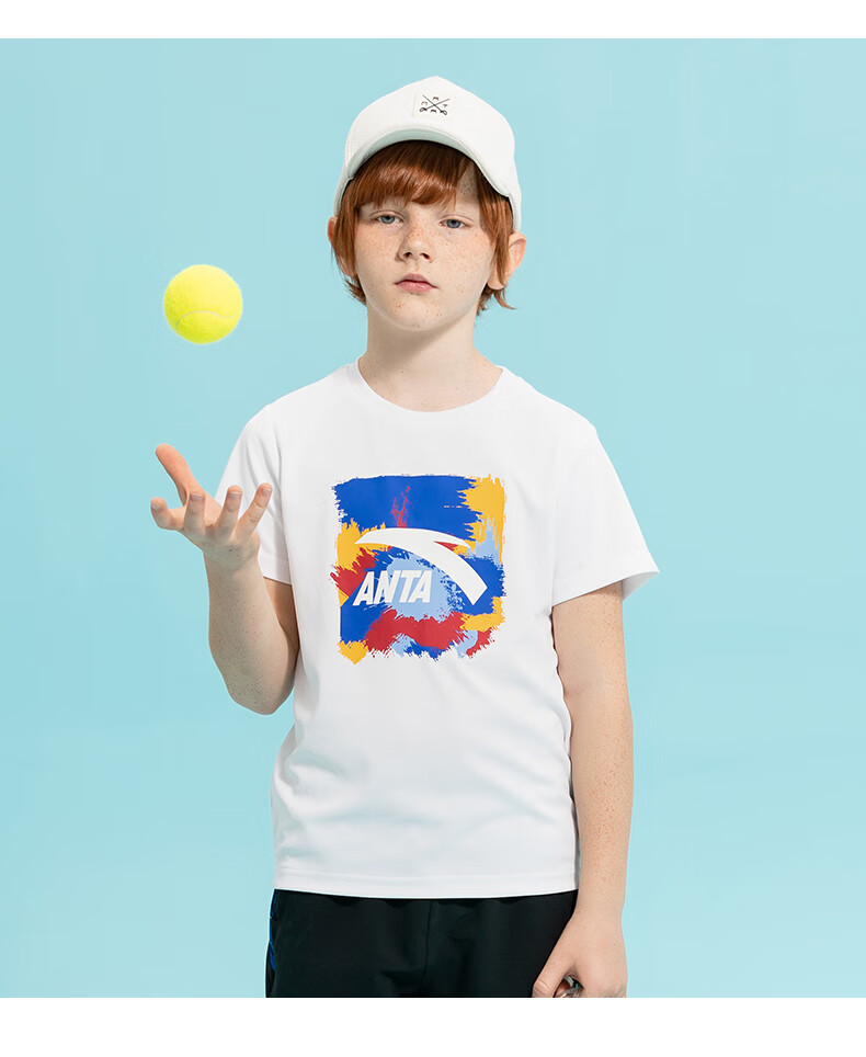 安踏童装儿童短袖t恤夏季男童白色速干上衣中大童男孩短t夏装纯净白