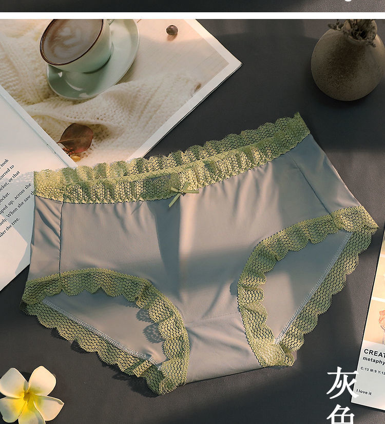 内裤女冰丝棉裆学生无痕夏季薄款少女性感蕾丝大码黑白裤头冰丝f3黑