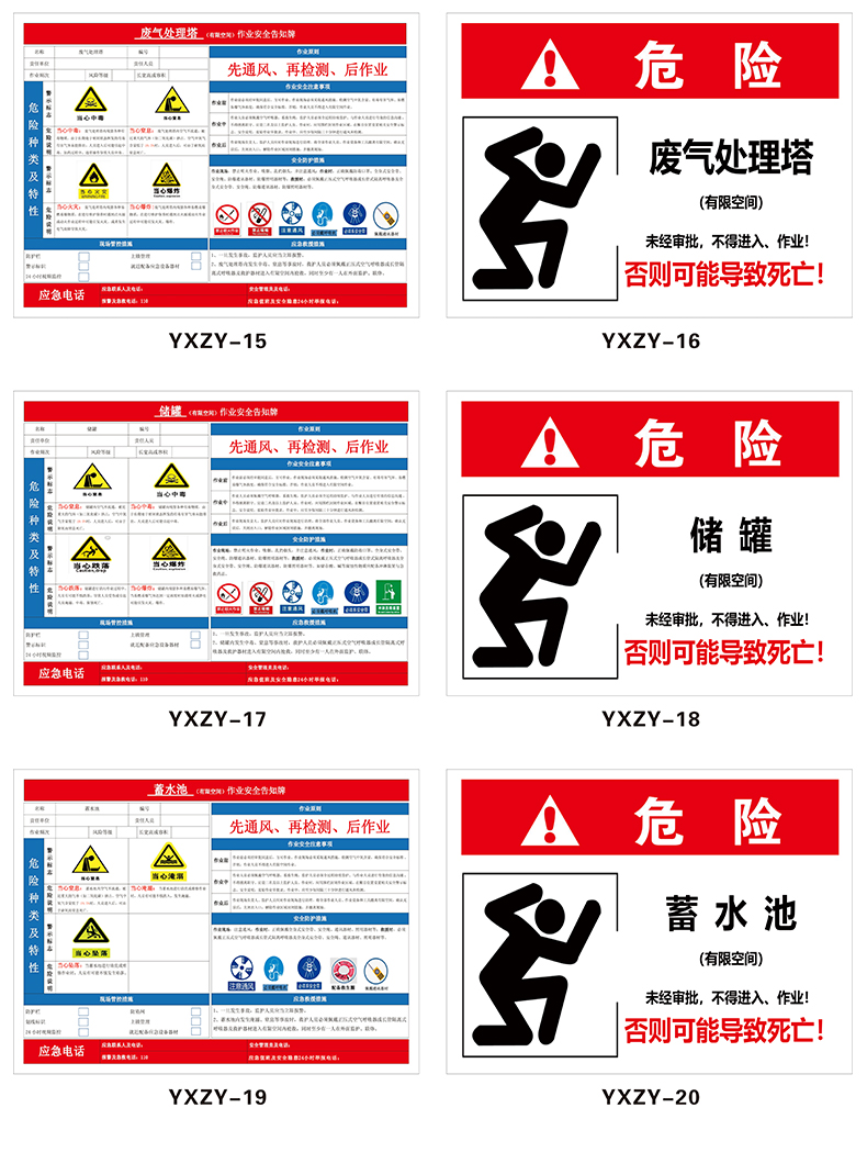 有限空间受限警示牌告知卡 有限空间警告标志标识牌 yxzy-02(pvc塑料