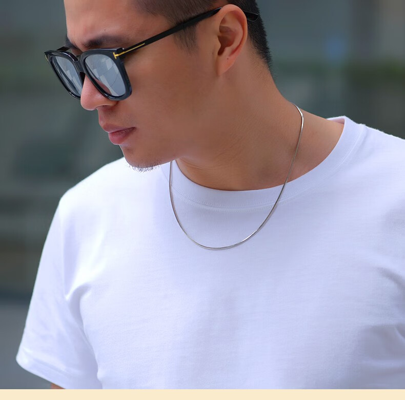 素聚925银韩版时尚饰品男士项链八面蛇骨链男潮礼物银链子45cm长15mm