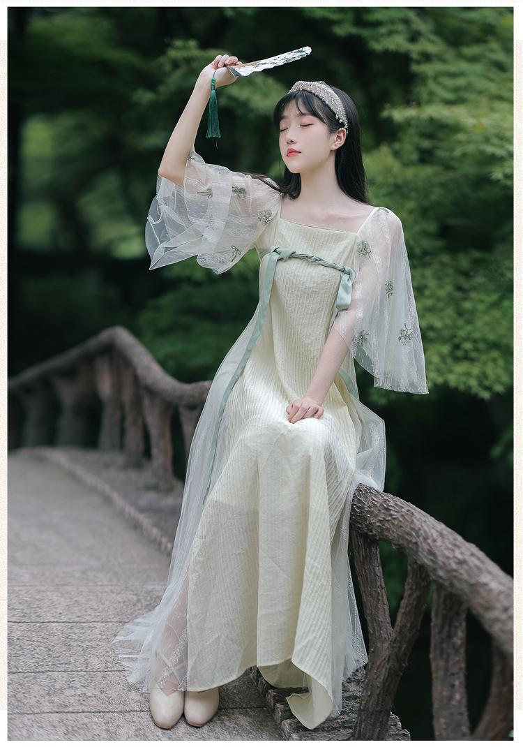 连衣裙国风素清纯女装季仙女裙齐胸襦裙古装仙气飘飘汉服改良连衣裙