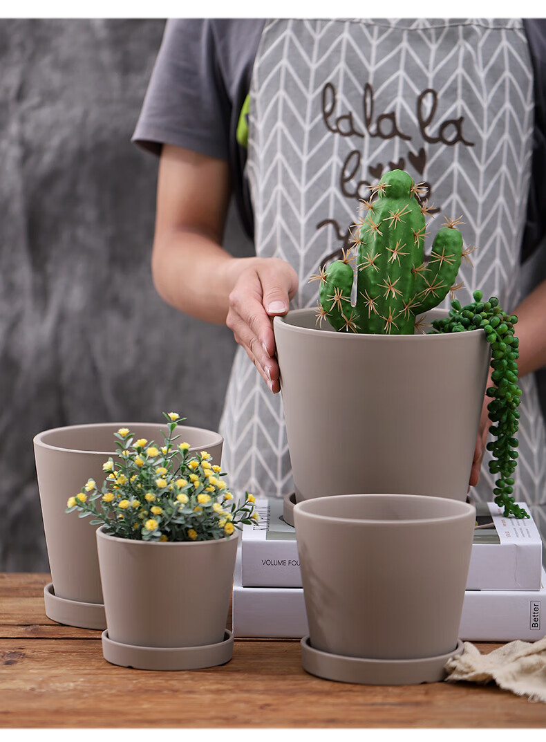 素烧简单多肉花盆天然陶土素烧胚斜身花盆北欧透气摩卡色陶瓷盆多肉