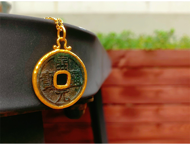 老凤凰开元通宝真品古币铜钱黄金吊坠平安扣999足金土耳其金项链女