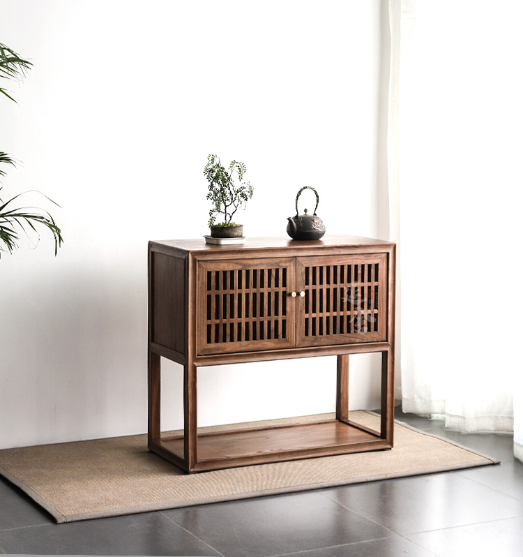 茶柜 小型茶水柜 新中式实木玄关柜榆木餐边柜茶水柜茶叶定制轻奢储物