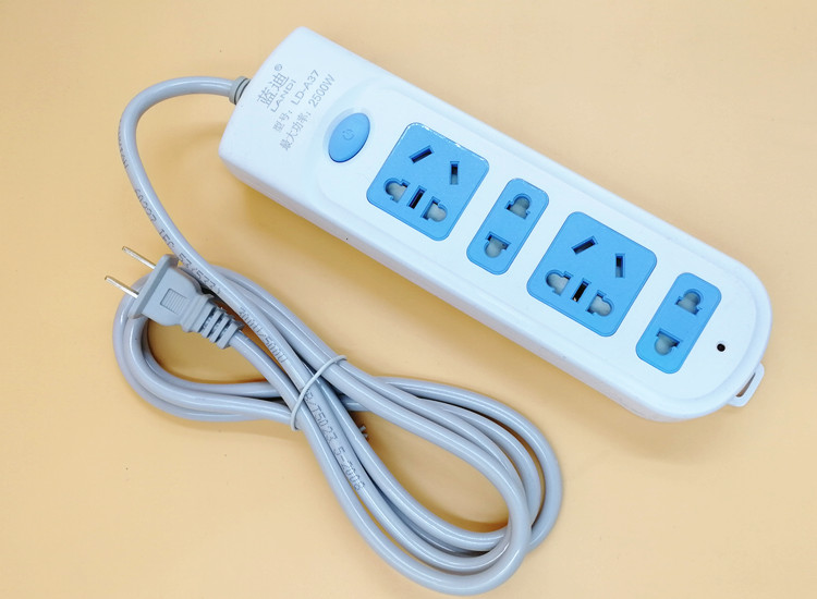 两脚两相项插头插座接线板带儿童保护门迷你插排插2米拖线板 蓝迪ld