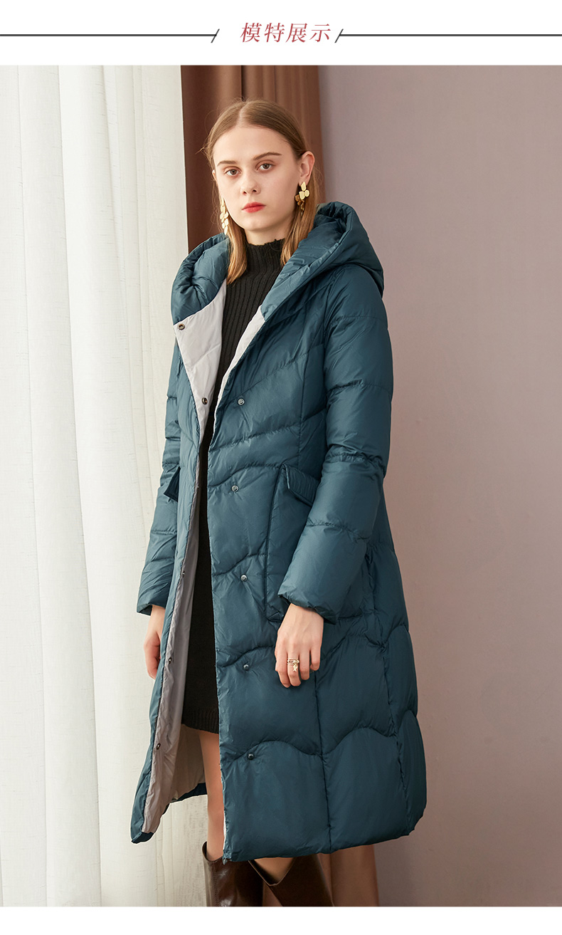 亦朵绿色轻便鹅绒长款羽绒服女过膝2022年新款品牌收腰冬季外套感 黛