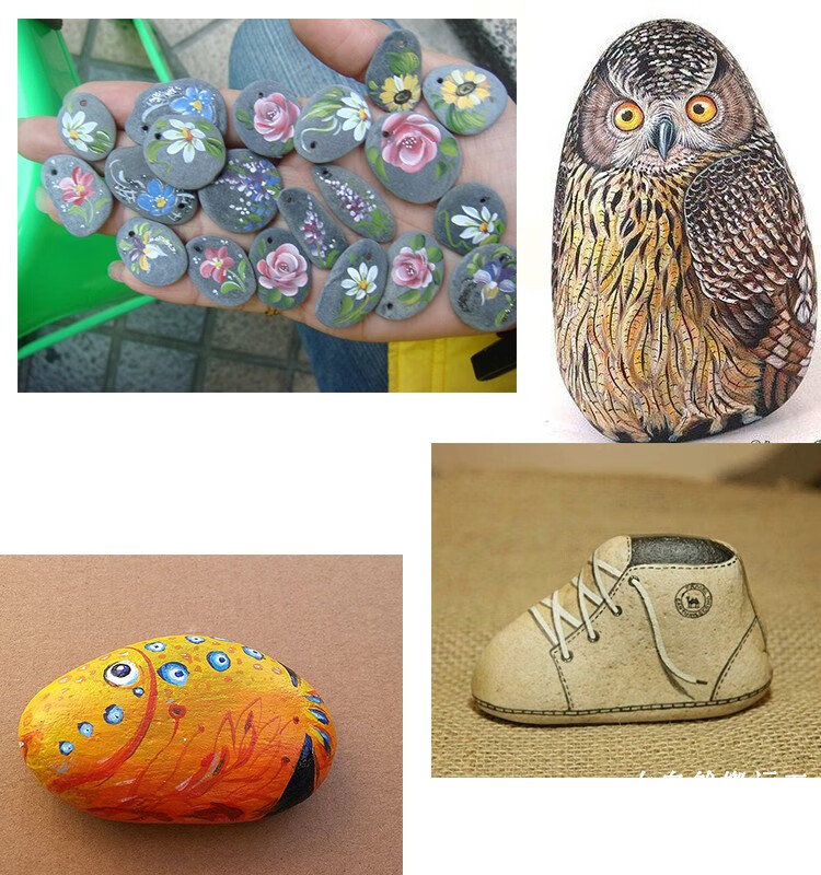 石头彩绘绘画鹅卵石天然大原石画画创意手工diy装饰儿童 10-13厘米4个