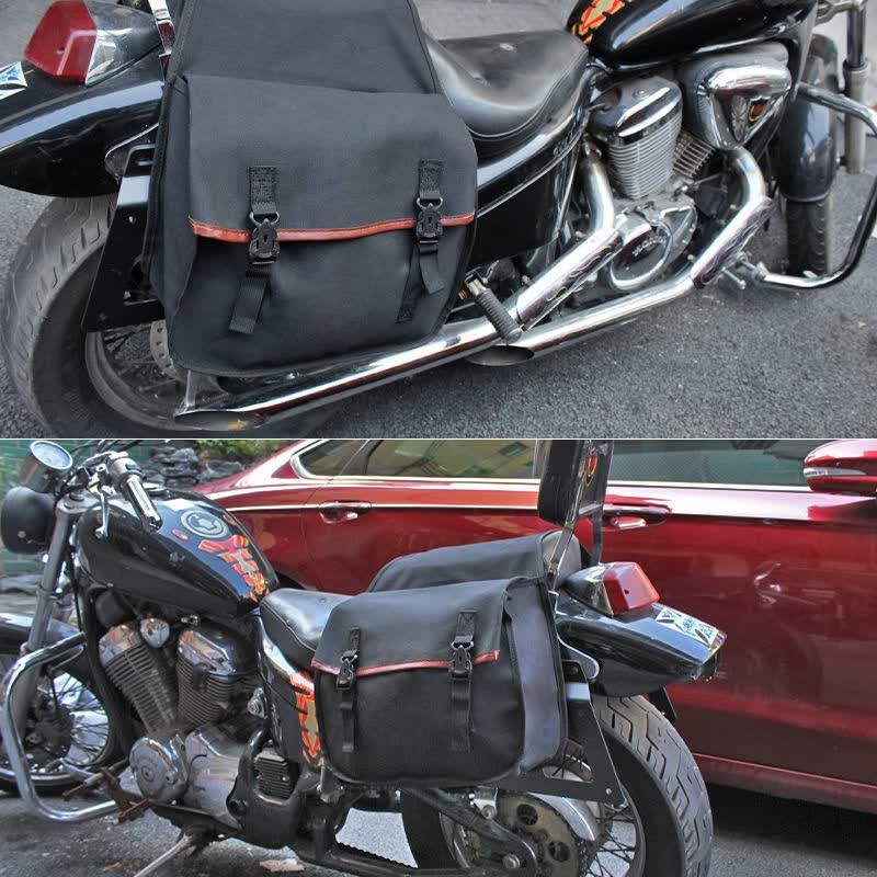 复古机车摩托车多功能通勤侧包通用防水边包帆布挂包骑士马鞍包134
