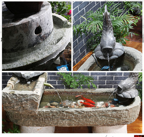 养鱼石头水槽缸 老旧石槽鱼缸阳台流水景观石头养鱼池水槽装饰室内