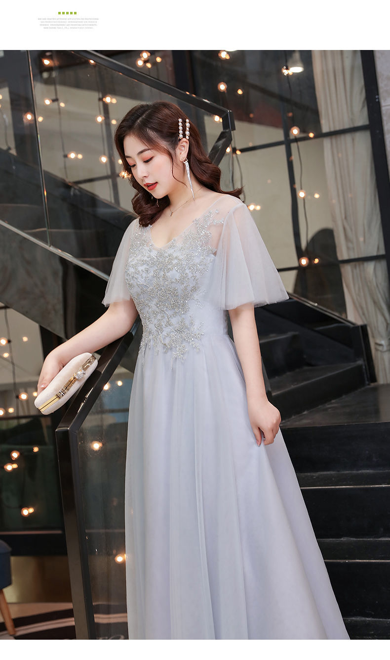 主持人晚礼服女长款中学生伴娘裙礼服大码长款2022冬季胖mm200斤姐妹