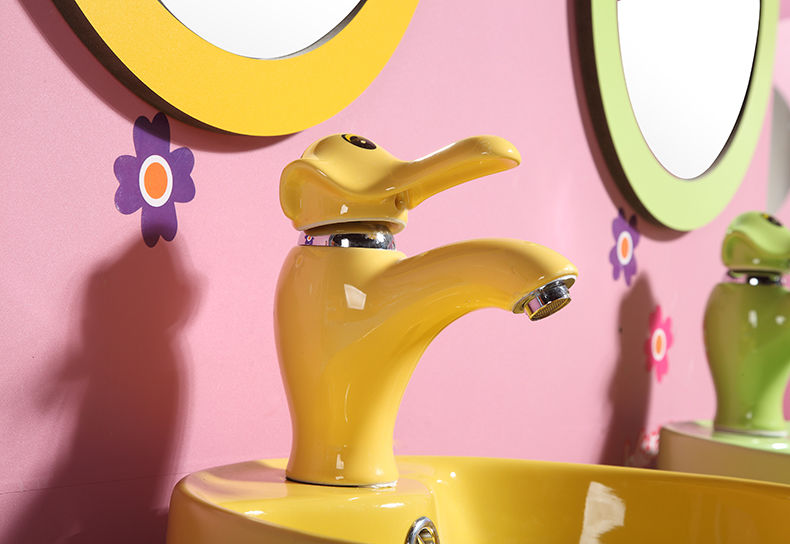 儿童卡通水龙头彩色小象冷热陶瓷水龙头洗手盆幼儿园台盆龙头白象单冷